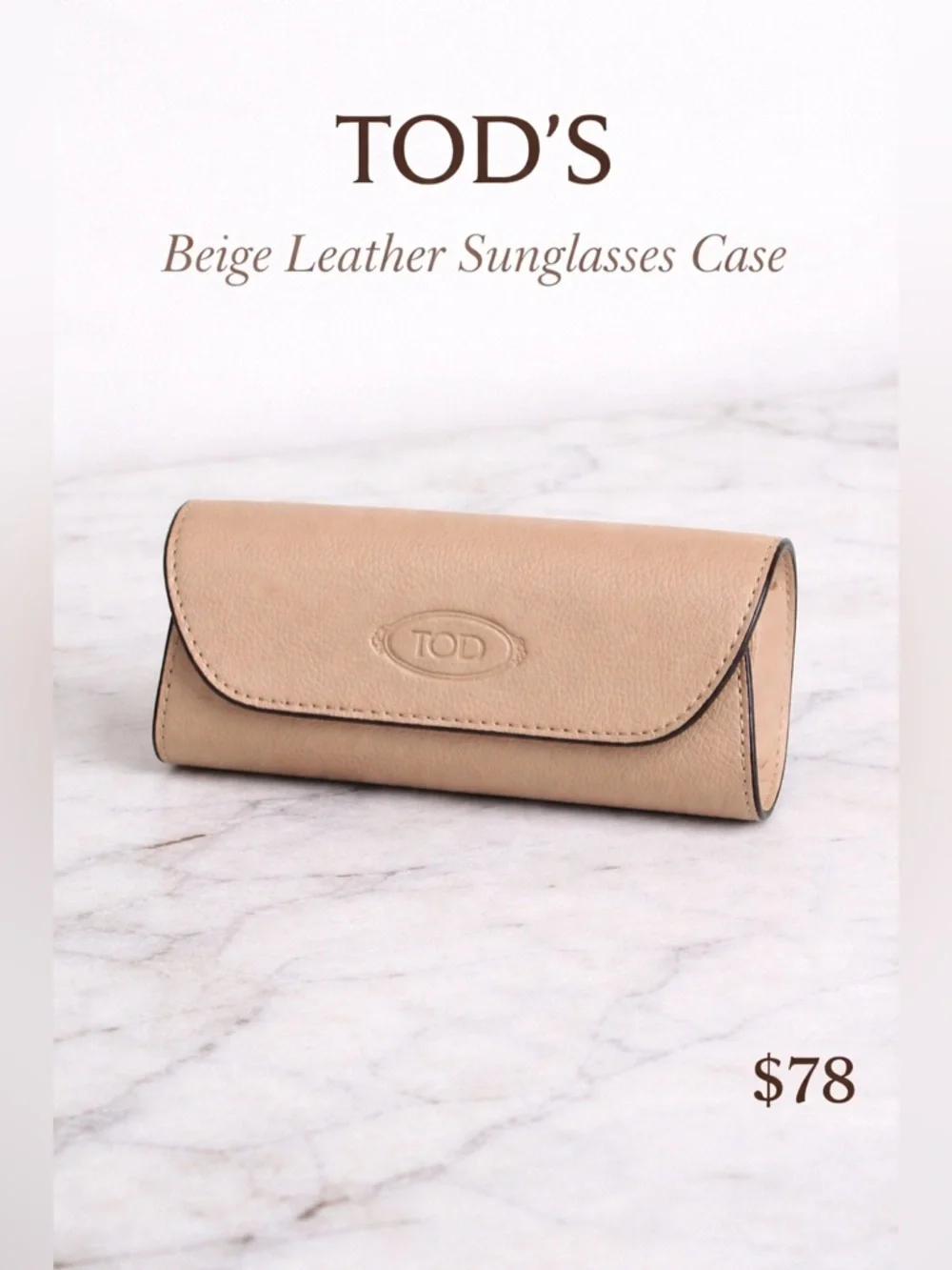 Tod’s Beige Leather Sunglasses Case Small Designer Eyewear Case